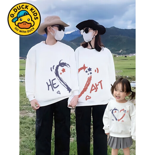 G.duck2025 spring new product, high-end parent-child sweatshirt, family outfit, tops, children's sweatshirt for a family of three or four, round neck, thin red apricot patchwork 90 baby crawling suit