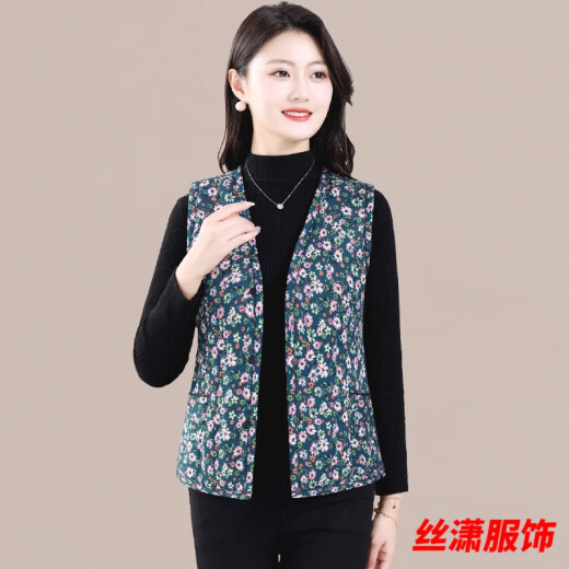 丝潇秋冬马甲新款中老年驼绒保暖轻柔女士坎肩外穿碎花妈妈宽松棉马甲 WY-6629/款1号色 建议120-140斤 4XL