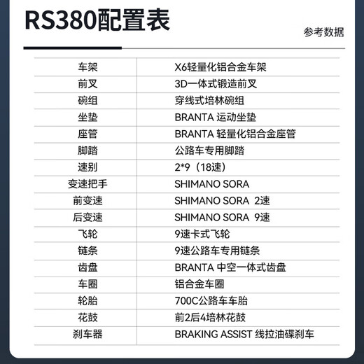 喜德盛【门店提车】公路自行车RS380进阶空气力学隐藏式走线2x9速变速线 云晶白 700C*450（建议身高155-165）