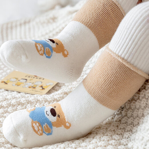 9i9 baby socks winter thickened baby socks newborn children floor socks terry 5 pairs pack A154 bear 1-3 years old
