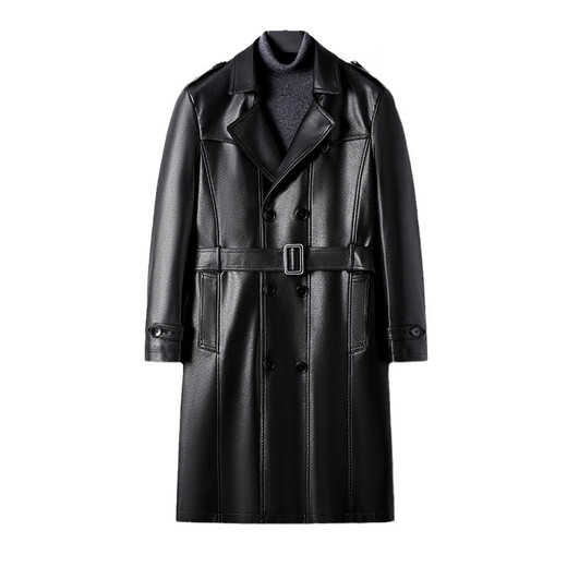 MAGIOPY luxury high-end brand men's long leather jacket men's autumn and winter new velvet double-breasted business casual belt jacket black M 170 90-105Jin Jin equals 0.5 kg