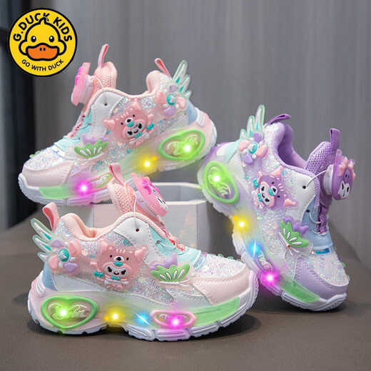 GDUCK KIDS little yellow duck girl cartoon rotating button sports shoes 2025 spring and autumn new children's soft sole kromi light old 838 pink 36 inner length 22cm