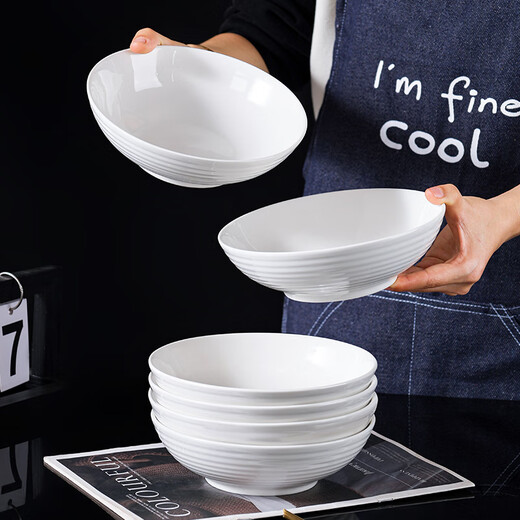 7-inch horizontal striped bowl with open mouth and deep mouth ceramic bowl noodle bowl soup bowl dinner plate anti-scalding underglaze color thickening 7 inches 1 piece