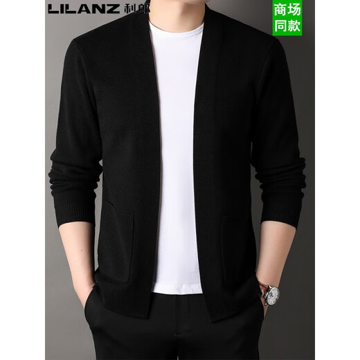 Lilang Cardigan Herren Strick-Strickjacke im Frühling und Herbst Neuen Stil mittleren und jungen Menschen mit modischer und vielseitiger purer Pulloverjacke schwarzer HPL-A32321 XL 175