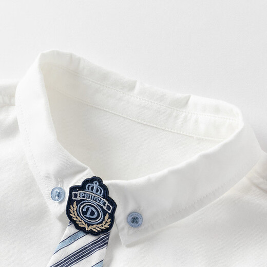 DAVE&BELLA boys' short-sleeved shirt summer new style children's white shirt pure cotton children's clothes fashionable baby boy top white ready stock 140 cm (recommended height 130-140cm)