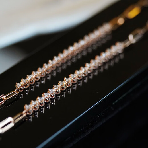 Shihua Jewelry 18K Rose Gold Row Diamond Bracelet Women's Color Gold Bracelet Chain Natural Real Diamond Bracelet Adjustable for Girlfriend Rose Gold About 30 Points Diamond (Chain Length 18cm)