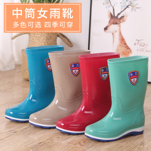 春夏时尚雨鞋女成人雨靴中筒水鞋牛筋底女士防滑套鞋高筒水靴胶鞋 806中筒浅绿（单鞋款） 标准码 37