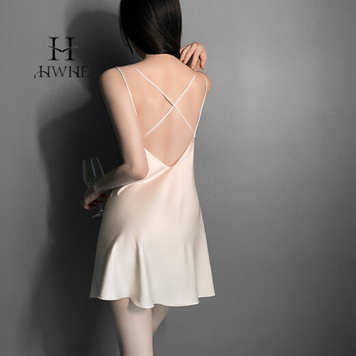 HWHE轻奢品牌带胸垫性感冰丝睡衣女夏季新款薄款吊带睡裙睡袍套装 ALT-ZP5008 雾蓝色套装 带胸垫 XL 【建议116-130斤】