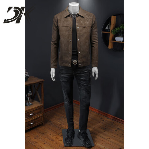 DK High-End-Nachahmung von Herren-Leder-Leder-Jacke Lapel Jacke für Herren Frühlings- und Herbst-Trend Solid Color Slim Jacke hübsche lässige Casual Jacke Schwarz M.