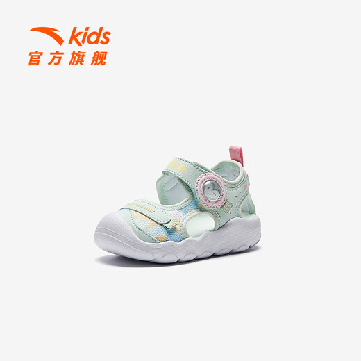 ANTA children's sandals, boys' and girls' shoes, infants' 2026 summer new arrival Octopus breathable toe-cap anti-collision beach shoes for girls, oxygen green/Anta white 0066H-6 27, shoe inner length 16.5cm