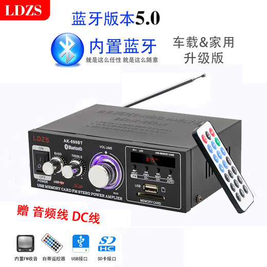 LDZS 220V小型蓝牙功放机音箱功放率放大 插卡U盘收音hifi发烧定阻功放家用大功率迷你小型功放器
