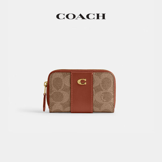 COACH official flagship women's classic logo basic small wraparound zipper card holder portable B4/brown caramel color