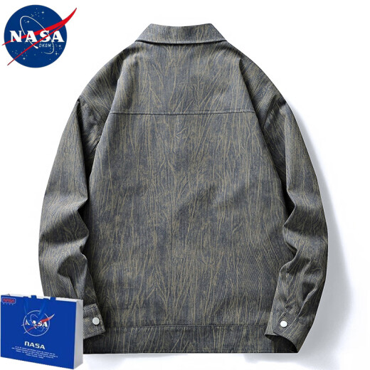 NASADKGM外套男美式复古工装衬衫夹克男宽松休闲百搭情侣上衣服大码男装 米灰 XL