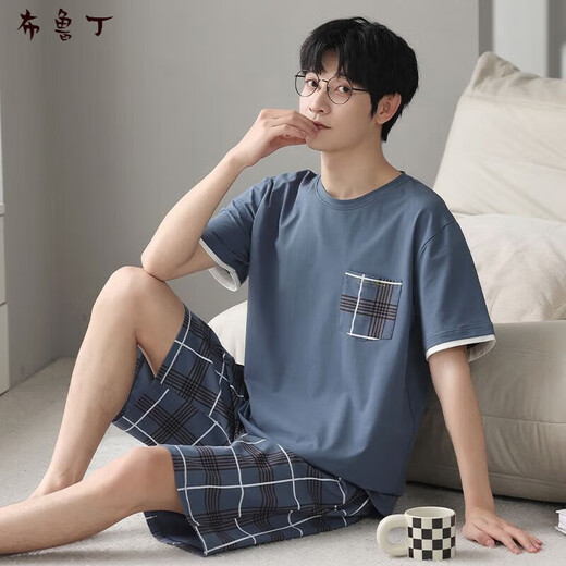 Brudin Big Children's Pajamas 12-15 лет Мужской лето-чистый хлопок тонкий хлопковой пижам для мальчиков для летних шорт-рукавов Thin D1990 (A679) L (рекомендуется 115-135Jin [Jin равняется 0,5 кг]))