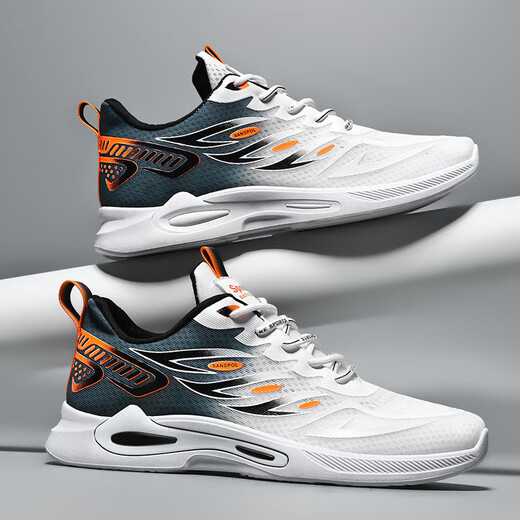 Sportschuhe Herrenschuhe Frühling und Sommer atmungsaktives weiches alleinige Netzschuhe Herren lässige Schuhe Leichte schockabsorbierende Trendschuhe Männer Weiß und Blau K333 44