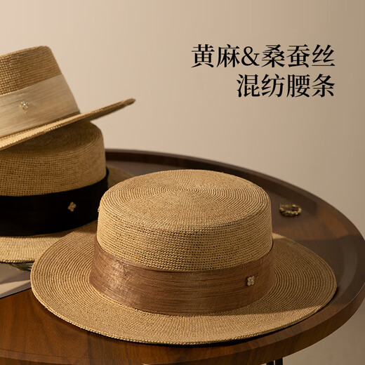 Siggi Rafia Flat Top Hut Frauen Frühlings- und Sommer Sonnenschutzhaube Mode Elegant Strand Flat Top Hut