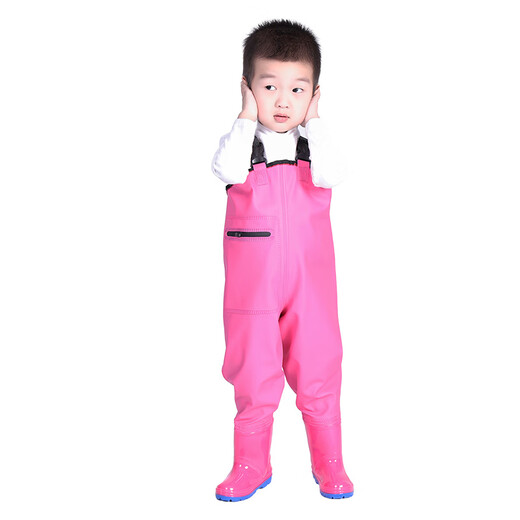 Bon Eve children's water play one-piece waders kindergarten waterproof clothes for catching the sea children's rain boots men and women fishing rain pants beach children-blue overalls with pockets 25-shoe inner length 16cm