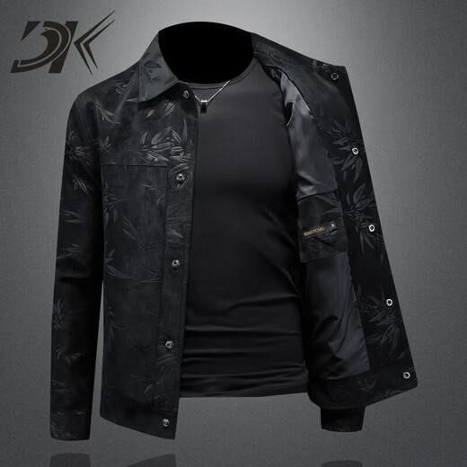 DK High-End-Nachahmung von Herren-Leder-Leder-Jacke Lapel Jacke für Herren Frühlings- und Herbst-Trend Solid Color Slim Jacke hübsche lässige Casual Jacke Schwarz M.