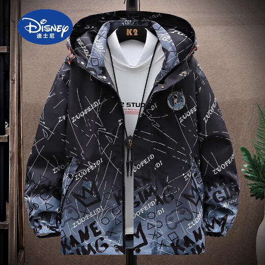 Disney Spring and Autumn Boys Gradient Jacket Medium Large Children's Jacket Thin Spring and Autumn Children's Clothes Student Casual Charge Outer Blue 160 cm