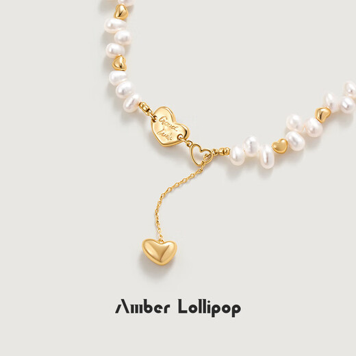 Amber Lollipop Pearl Necklace Female Niche Design Love Pendant Necklace Anniversary Birthday Gift for Girlfriend and Wife Gold (Luck Series)