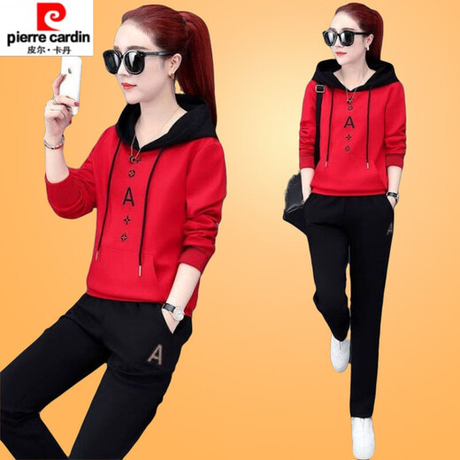Erster Trail Casual Anzug für Frauen 2025 Neue Mode Korean große Größe gestickt lose Sweatshirt Zwei 686 Black M Empfohlen 75-90jin [Jin entspricht 0,5 kg]