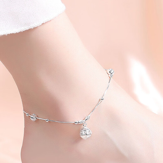 Guanpu Pavilion Fat Donglai's same style pt950 platinum anklet PT999 palace bell female bell 2024 new trendy niche design PT950 palace bell anklet (no sound) SF lettering
