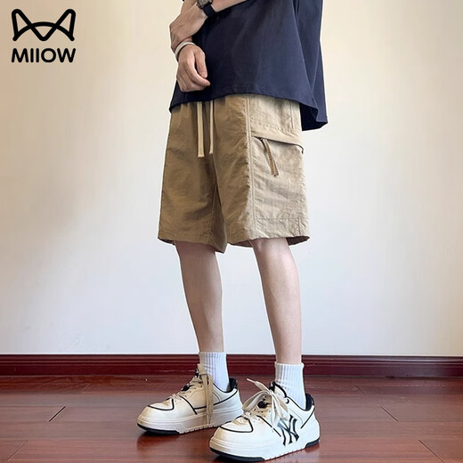 Cat artificial shorts men's summer 2025 new ice silk cool casual straight pants men's trendy versatile five-point pants DK701 green 3XL