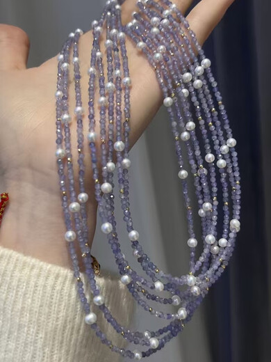 Fujiusong Pearl 4-5mm Freshwater Domestic AK18K Gold Tanzanite Star Necklace Bubble Gum Pearl Necklace