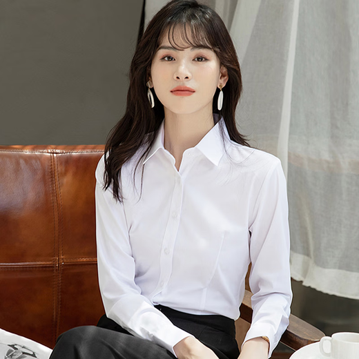Harudi noble style long-sleeved shirt women's shirt formal wear business slim professional workwear no-iron autumn shirt women's white white long-sleeved style L (95-115Jin Jin equals 0.5 kg)