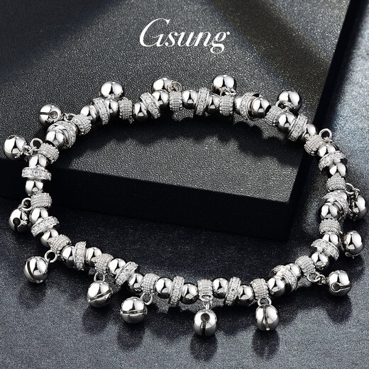 GsunG platinum PT950 bracelet for women with moissanite elastic rope bracelet platinum ball bracelet moissanite small bell Calculated according to the gold price in the store that day