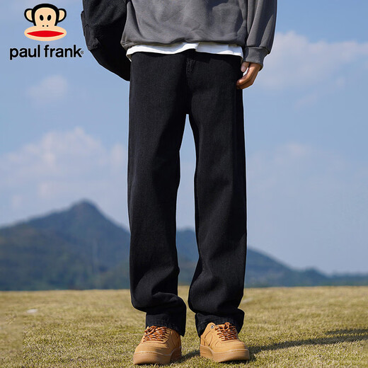大嘴猴（paul frank）牛仔裤男士秋冬季直筒裤子男美式复古宽松休闲裤男裤长裤 黑色 XL