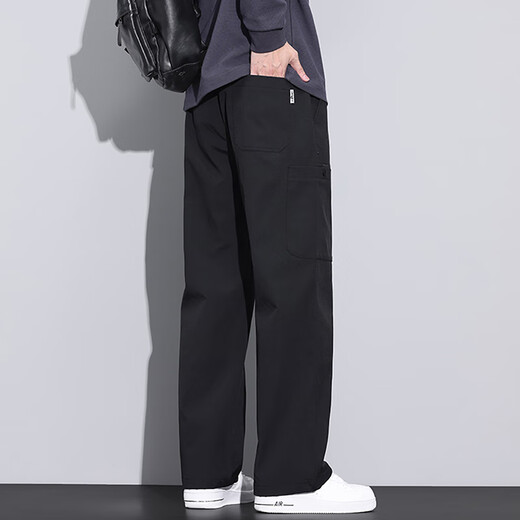 Pantalon occasionnel de pic pour hommes Été américain pantalon de travail à la tendance à la patte pour hommes pantalon masculin décontracté en vrac 9856 kaki + 9856 noir M