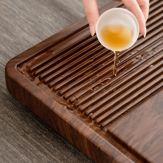 Haofeng 2025 New Solid Wood Tea Tray Household Tea Maker Tea Table Ebony Pattern Tea Tray Drainage Tea Set Mid-Autumn Festival Gift