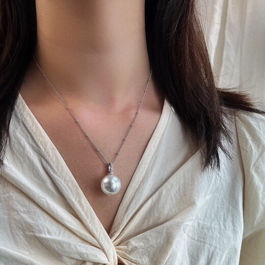 Shien S925 silver cold light 12mm Shijia pearl pendant buckle can be opened and delivered with a long chain 12mm