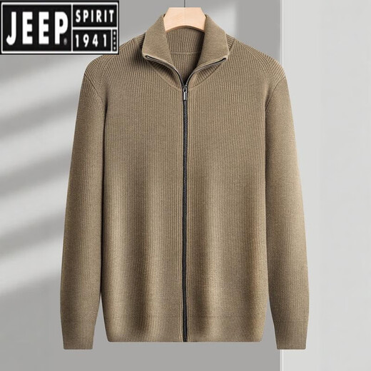 Jeep Spirit Chaqueta de cárdigán de punto para hombres Autumn y de invierno suéter de solapa mediana de espesor chino y británico sétero de cremallera completa gris oscuro 3xl [170-190]