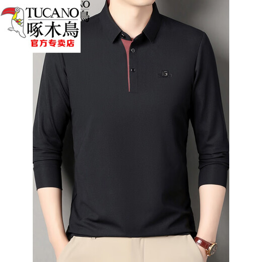 Holzspecker (Tucano) Langarmed T-Shirt für Herrenfrührungen und Herbst Dünn mit mittlerem Alter reinen Baumwoll-Revers-T-Shirt Top Basis Polo-Hemd Neue Produkt 6625 Bohnengrün L 170 Vorschläge 115-135jin [Jin gleich 0,5 kg]