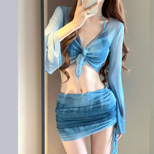 Miyi Bikini Swimsuit Women's Beach Vacation Conservative Advanced Split Swimsuit Hot Spring Sexy Four-piece Set Long Sleeve Sun Protection Four-piece Set One Size 85-110