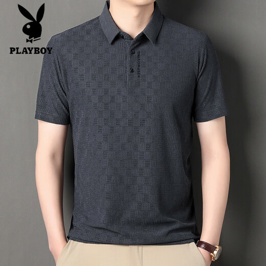 花花公子（PLAYBOY）品牌高档夏季薄款翻领短袖T恤中年男士宽松休闲POLO冰丝上衣男 9902卡其 S 165/84A