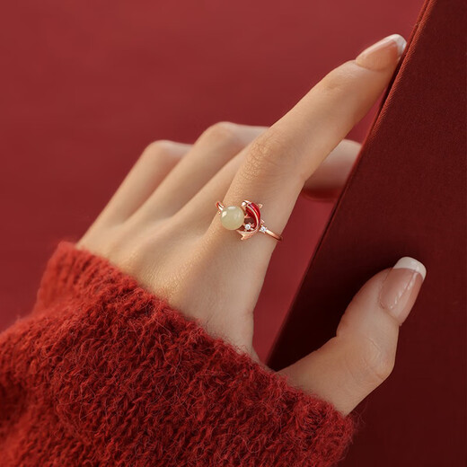 Su Shiliu Hotan jade koi ring for women 925 silver light luxury index finger ring open ring birthday gift for girlfriend and wife 925 silver jade koi ring adjustable