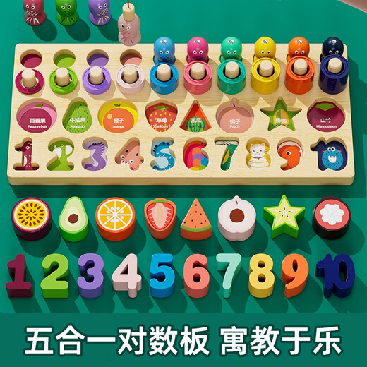 Zhexiang Deutsche Qualität Kinder digitales Spielzeug 0-3 Jahre alte Baby-Formpaarung Spielzeug Puzzle Baby Holz Toys 2 Montessori Fünf-in-Eins-Smart Board + Großbuchstaben Kognition