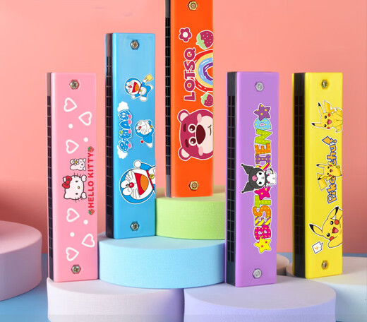 FUERBAO Double rang Harmonica For Children pour les enfants débutants à 16 trous Organe de maternelle Écolier primaire Utilisez des instruments de sifflet de minimum de dessins animés pour envoyer des sacs en tissu et des scores de piano