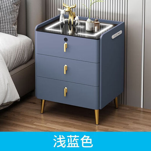 He Jiangong Smart Bedside-Bastedside Wood Multifunción Multifunción Moderia Moderna de noche simple Hogar Sala de estar de la casa Italiano F6623 Beige de madera maciza 50*40*60 Básico de roca blanca Losas de roca blanca básica
