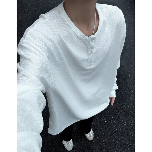 Digada cleanfit Henry neck long-sleeved T-shirt for men's spring and autumn summer new sweatshirt waffle American base shirt T-shirt CQS-1381 black plush style XL