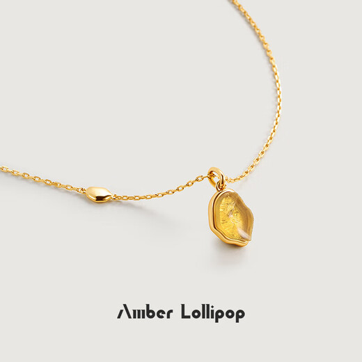 Amber Lollipop Wang Yuwen's same style crystal necklace women's pendant clavicle chain anniversary birthday gift for girlfriend and wife yellow (liuguangzhijing series)