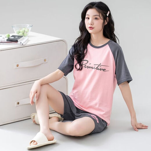 炙夏睡衣女夏短袖棉2022新韩版学生可爱家居服女春秋薄大码套装 短-袖套装--G6636 M 女--【80-100斤】