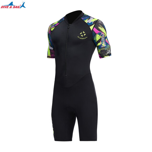 DIVE SAIL diving suit one-piece 1.5mm short-sleeved cold-proof warm snorkeling diver surfing swimsuit men's gray blue long-sleeved shorts d131071m M