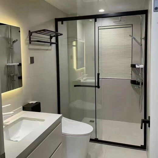 Customized extremely narrow straight-shaped space aluminum shower room dry and wet separation bathroom glass partition bathroom sliding door ultra-narrow frame aluminum 1 fixed 1 mobile