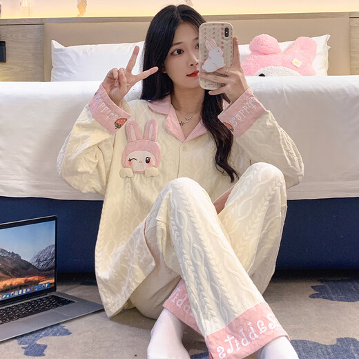 Modal Pyjamas für Frauen in der Sommer-Strickjacke Langarmhosen Anzug für Sommer Ladies 2025 New Cartoon Frühling Herbst und Winter Home Clothing SSM-3882 m [75-100Jin [Jin entspricht 0,5 kg]]