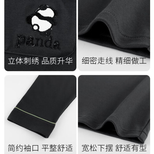 情侣纯棉睡衣女秋冬带胸垫熊猫长袖新款年货大码可外穿家居服 16802男彦灰色【秋冬加厚】 3XL 160-180斤