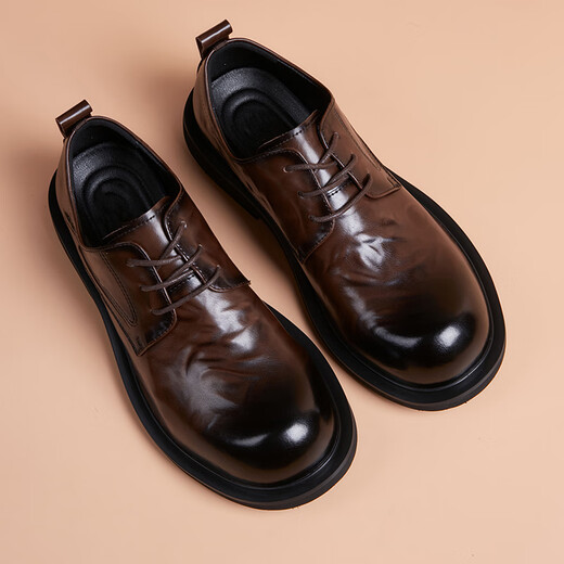 BABOCHEN large leather shoes men's genuine leather breathable business casual derby shoes British style versatile soft surface soft sole height increasing men's shoes black height increasing model 41